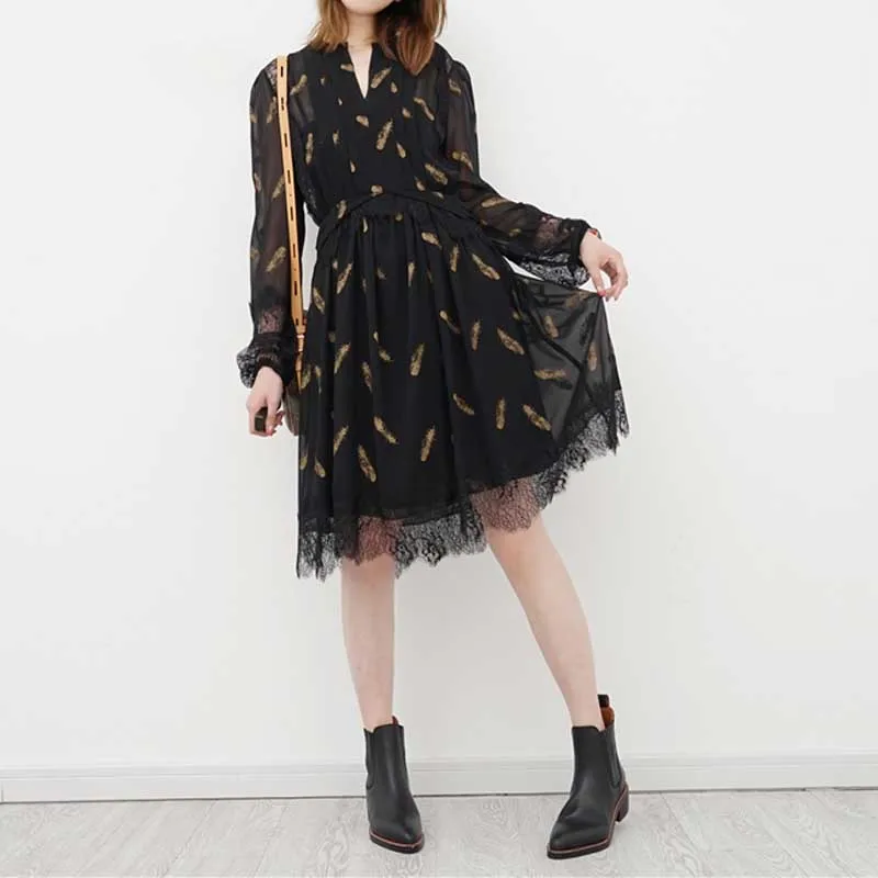 Женское платье весна лето Новое Кружевное из двух частей с длинным рукавом и