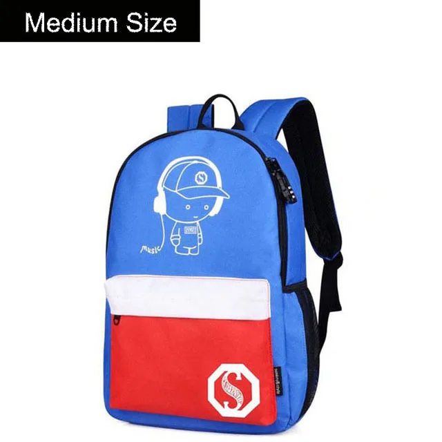 G medium size 1 pc Аниме светящийся Оксфорд школьный рюкзак на плечо до 15,6 дюймов с usb зарядным портом и замком школьная сумка для мальчика черный - Цвет: G medium size 1 pc