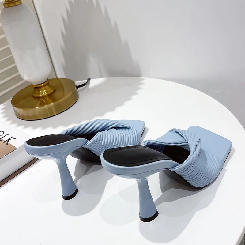 

2021 Slippers Women High Heels Shoes Fashion Summer Outside Flip Flops Shoes Female Thin Heels Slides Ladies Slippers Pumps