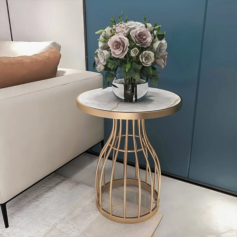 

Nordic Sofa Side Table Livingroom Modern Minimalist Small Coffee Table Balcony Light Luxury Iron Marble Corner Table Round Table