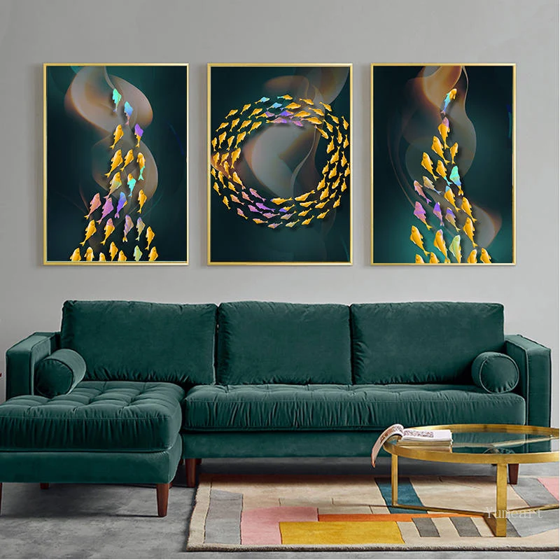 Абстрактный настенный постер с изображением красочной рыбы художественное