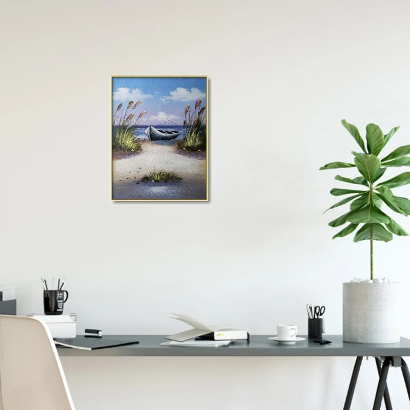 

boat and beach landscape handpaint Oil on canvas Painting for Living Room Home Decoration