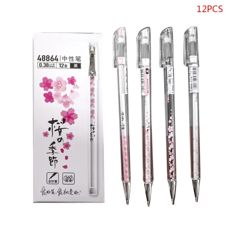 

12pcs/set 0.38mm Cherry Sakura Gel Ink Pen Signature Pens Stationery School Office Supply Birthday Gift