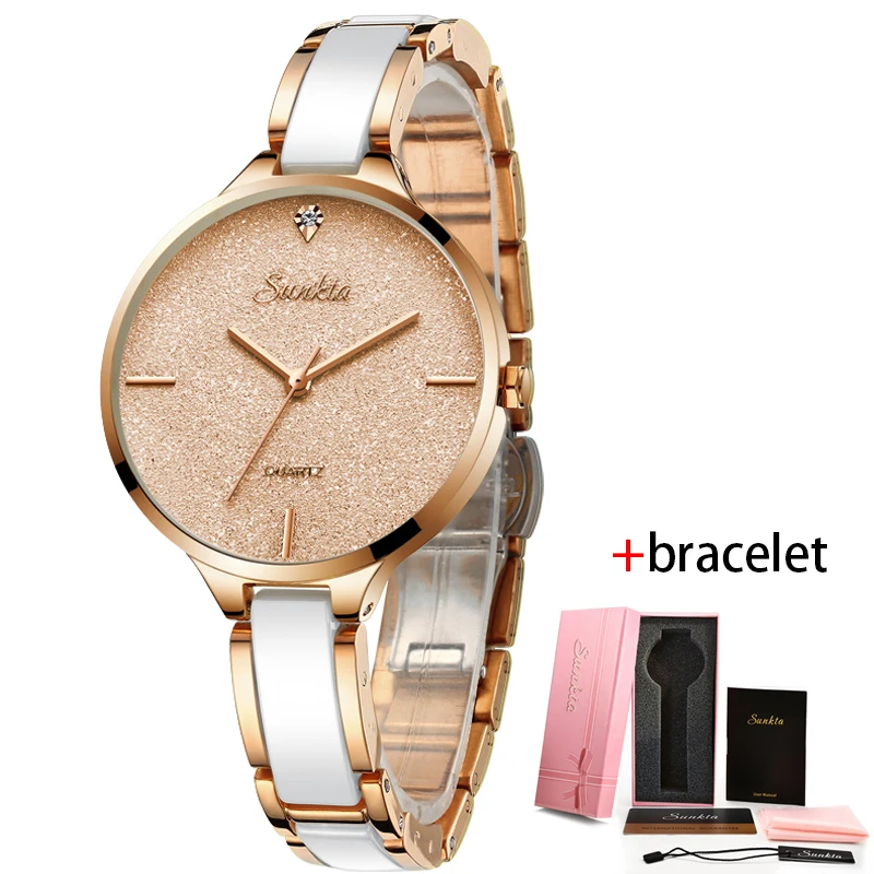 

SUNKTA Luxury Brand lady Business Watch Women Dress Watch Rose Gold Waterproof Quartz Watch Female Stainless Steel Wristwatches