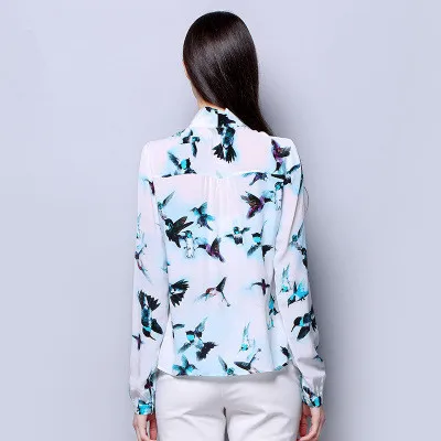 

Top Free Shipping New Summer Women Wave Ribbon Collar Silk Shirt high quality