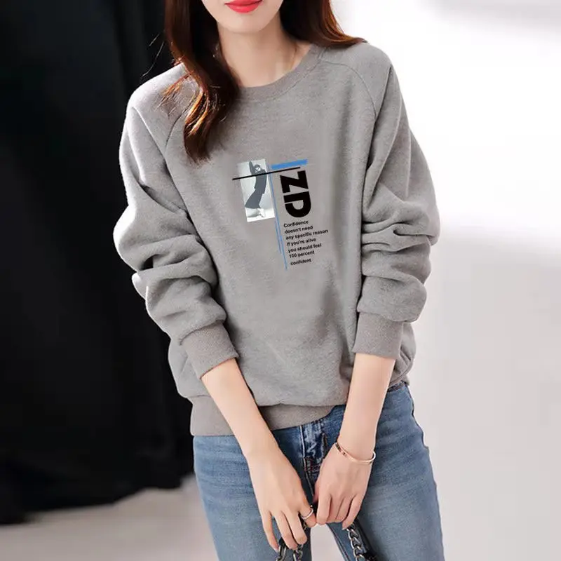 Толстовка женская оверсайз из хлопка с длинным рукавом и круглым вырезом |