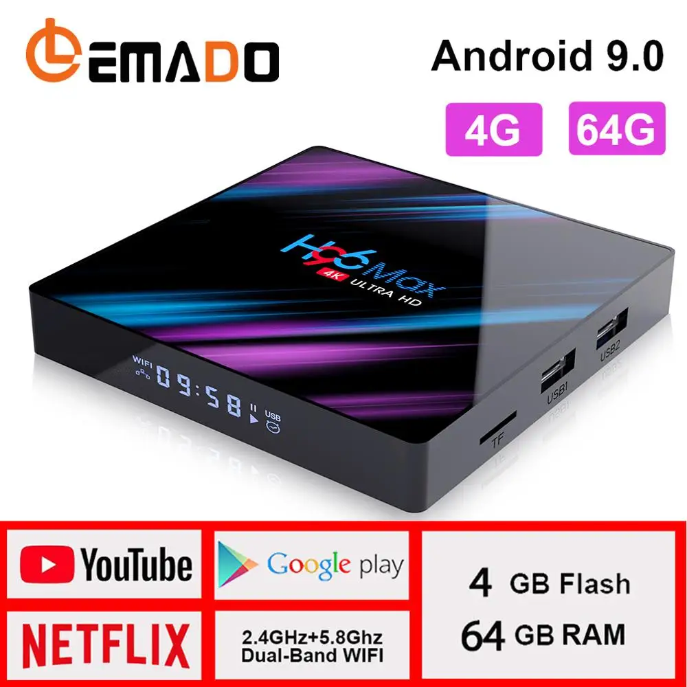Lemado H96 max tv Box Android 9,0 RK3318 Четырехъядерный 4K H.265 4 Гб ОЗУ 64 Гб ПЗУ WiFi 2,4G и 5G Смарт Android tv Box Поддержка Netflix