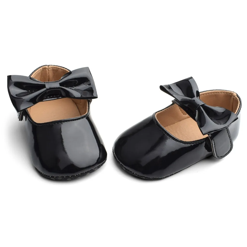Patent Leather Shoes Kids Baby Girls Bow Firstwalk Hook Loop Casual Toddler Ant-slip Cute Soft Sole Sapatinho Menina |