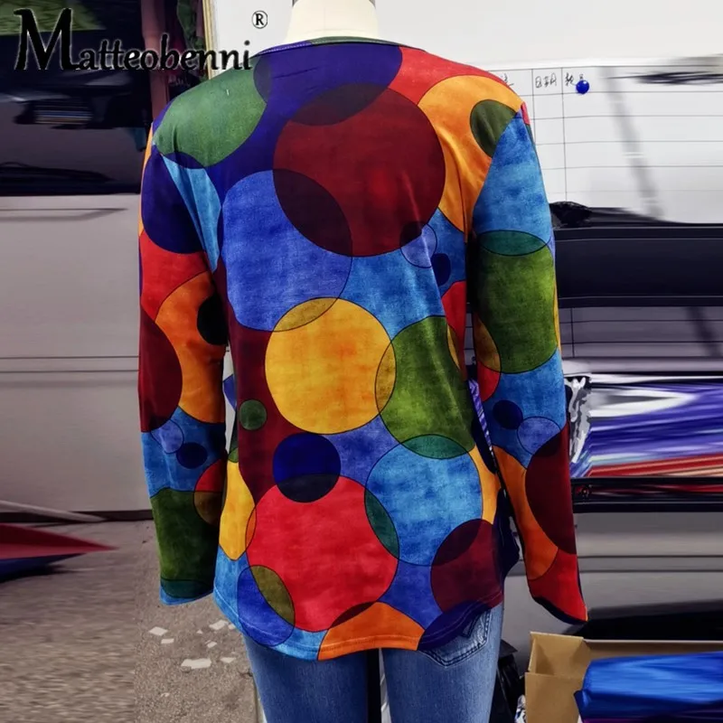 

Casual Polka Dot Printed Pullover Zipper Sexy V Neck Long Sleeve Women's T Shirt Top Spring Autumn Large Size Loose Ladies Tee