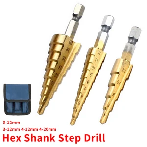 Набор ступенчатых конусных сверл 14 дюйма из быстрорежущей стали с титановым покрытием, 3-12 мм3-12 мм 4-12 мм 4-20 мм