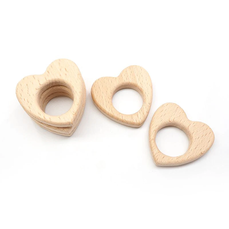 

Chenkai 10pcs Wood Heart Teether Ring DIY Organic Eco-friendly Unfinished Nature Baby Rattle Teething Grasping Cartoon Toy