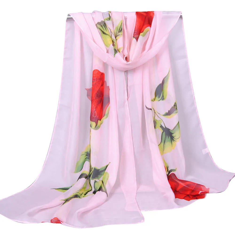 Chiffon Scarfs For Ladies Women Rose Long Soft Wrap Floral Scarf Shawl Sun Protection Scarves Шарф |