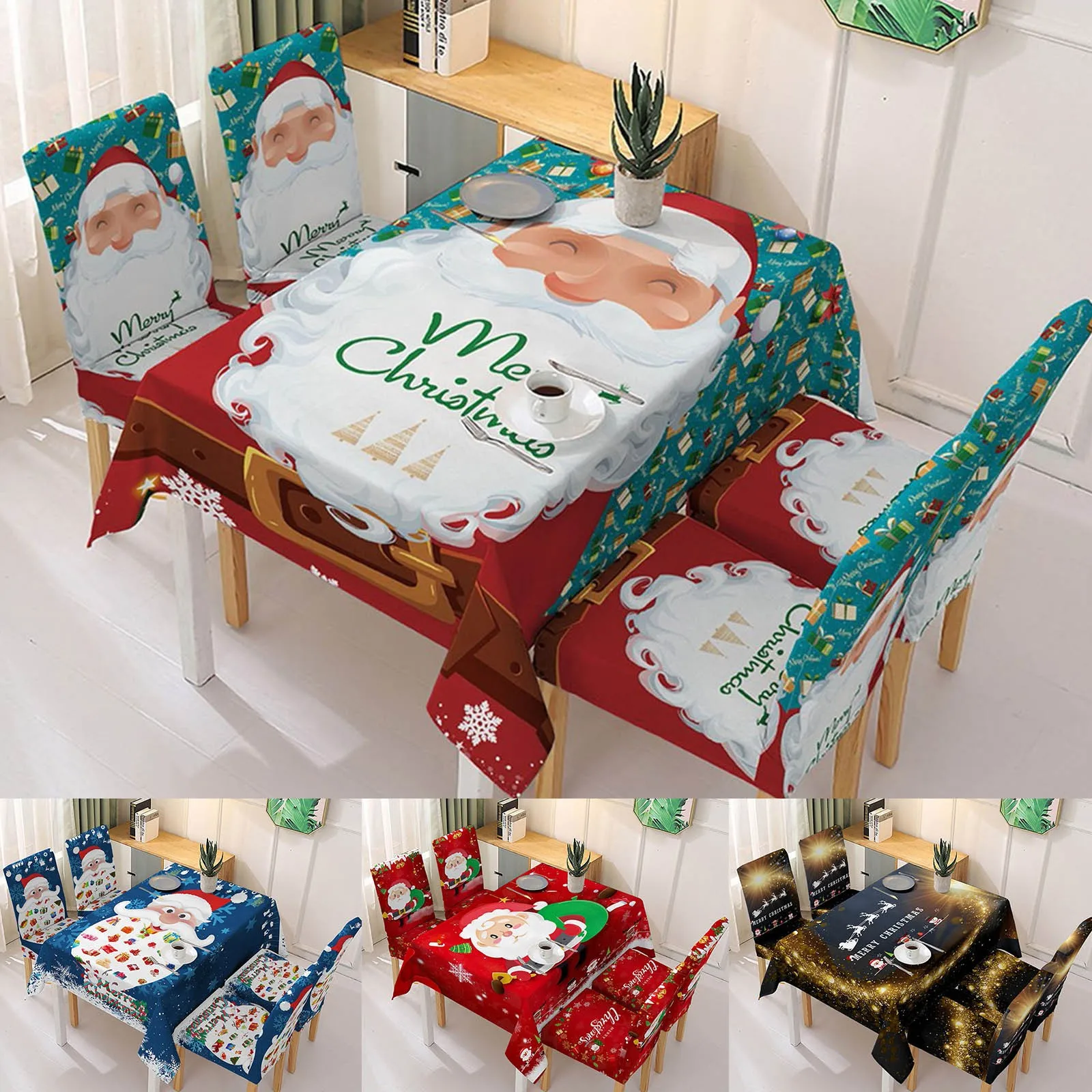 

4 # скатерть с рождественским принтом, прямоугольная скатерть для стола, Набор чехлов для стульев, праздничное украшение для дома, рождестве...