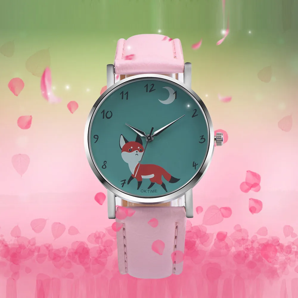 

2022 Hot selling Watch Retro Cartoon Cute Fox Design Wrist Watch Leather Band Analog Alloy Quartz WristWatch clock saat Gift Q
