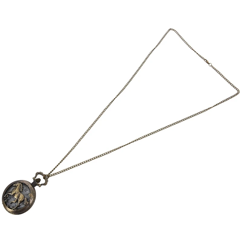 

Quartz Pocket Watch, Analog, Bronze Box, WPK062 with Unisex Vintage Retro Horse Hollow Quartz Pocket Watch