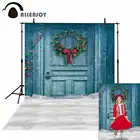 Allenjoy фон для фотосъемки на Рождество с голубыми дверями и цветными маленькими лампами снежные фоны для студийной фотосъемки