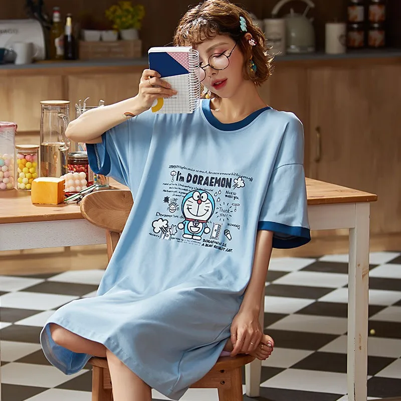 

Seeslim Large Size Women Summer Korean Pijama Loose Cute Nightwear Cartoon Nightdress Ladies Sleeping Shirt Dress Sleepwear