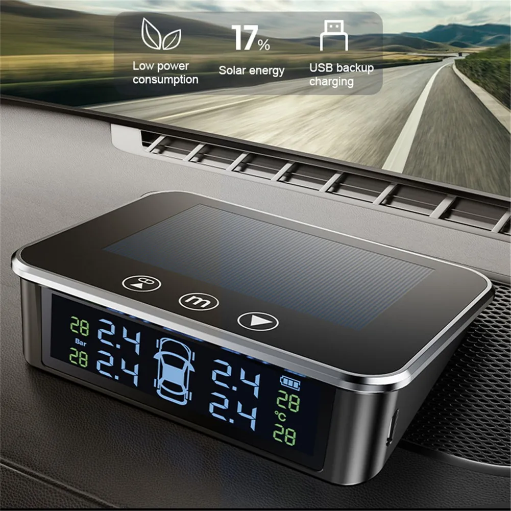 

Solar Host Charging Wireless Car Tire Pressure Monitoring System Solar TPMS Device Tyre Pressure Detector With 4 Sensors