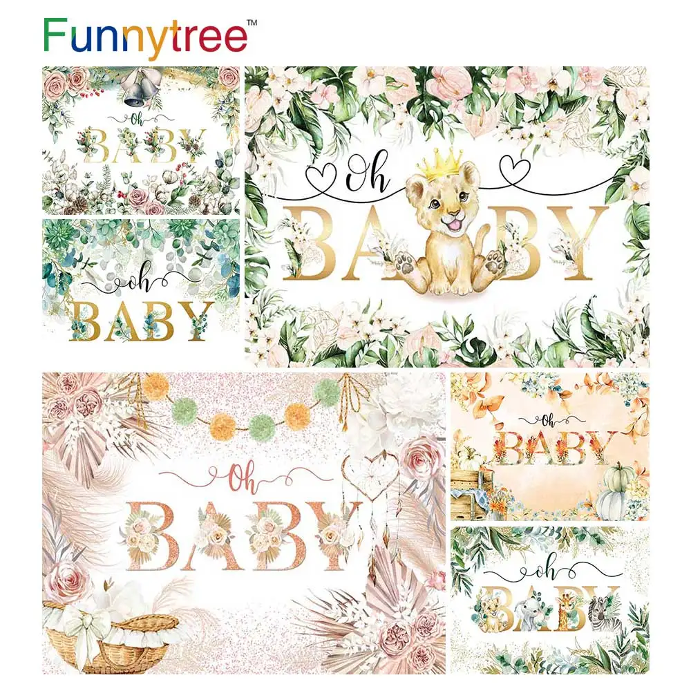 

Фон для фотосъемки Funnytree Oh Baby Shower дикий день рождения сафари джунгли Вечеринка Дети Новорожденные листья фотобудка