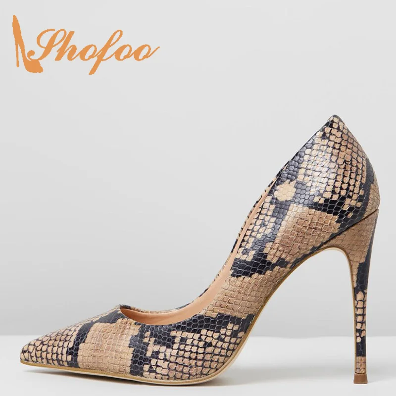 

Туфли-лодочки женские на шпильке, заостренный носок, змеиный принт, высокий тонкий каблук, без застежки, дизайнерская летняя обувь для взрослых, большие размеры 11 16