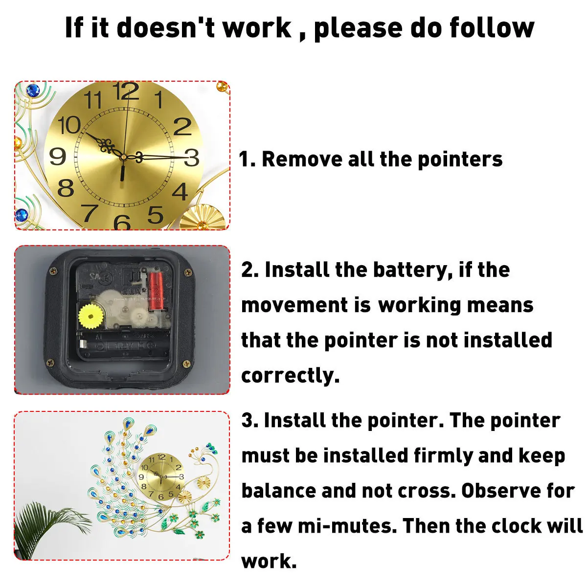 

Nordic Wide Large Gold Diamond Peacock Wall Clock Metal Watch for Home Living Room Decor DIY Clocks Crafts Ornaments 65x65cm