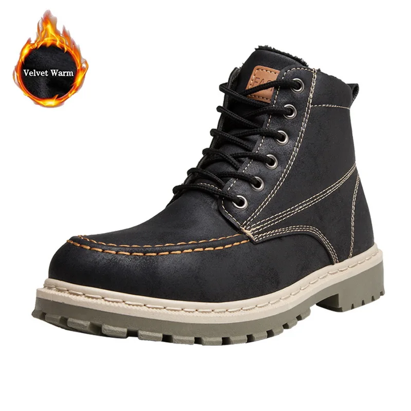Black plus velvet HEFLASHOR/ г.; мужские ботинки; ботинки на раннюю зиму; Мужская обувь; крутые Молодежные мужские ботинки; модная уличная Мужская обувь; тонкие ботильоны - Цвет: Black plus velvet