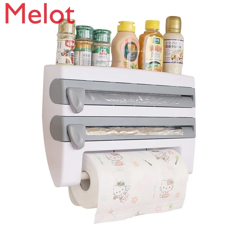 

Kitchen Towel Rack Roll Stand Punch-Free Creative Refrigerator Side Hanger Plastic Wrap Storage Rack