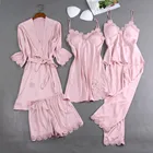 5PCS Pajamas Sleep Set Women Nightwear V-Neck Lace Sleepwear Sexy Nightie Spring Robe Gown Bathrobe Wear Home Suit Negligee