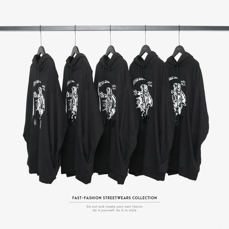 Хип Хоп Уличная мужская толстовка с принтом черепа Ретро Харадзюку С Капюшоном