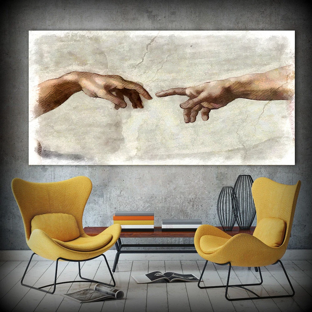 

Large Canvas Painting Creation of Adam! Hand of God! Classical Religion Wall Pictures For Living Room Famous Art Print Posters