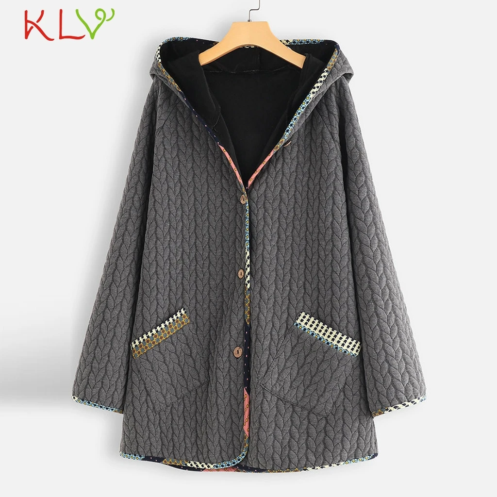 Женская куртка с капюшоном винтажная теплая парка на пуговицах Повседневная