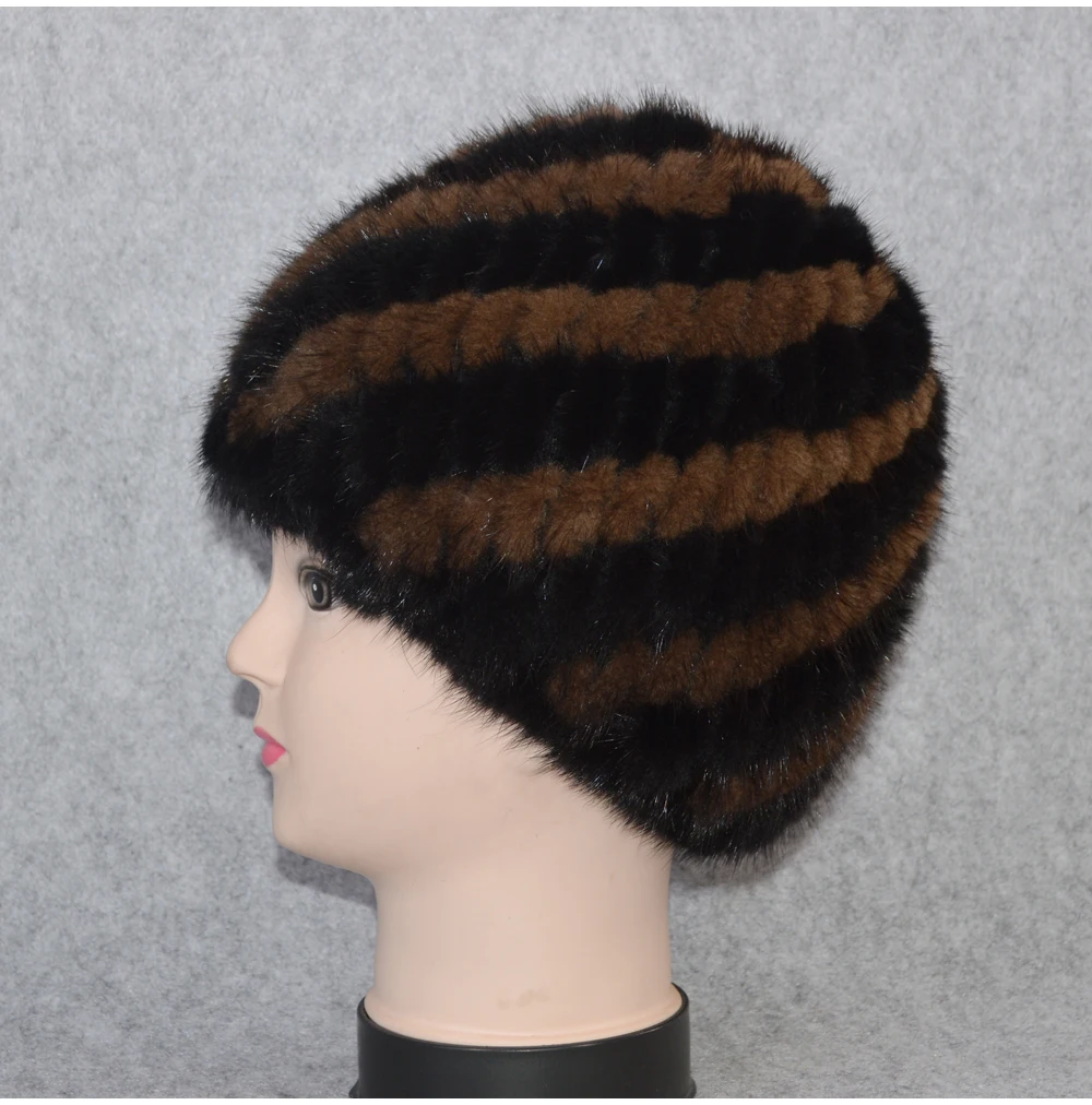 Cotton Lining Winter Lovely Real Mink Fur Hat Women Good Elastic Knitted Real Natural Mink Fur Beanies Caps Real Mink Fur Cap