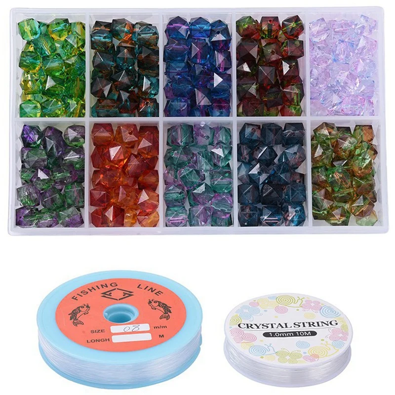 

10mm Acrylic Color Spray Paint Polygonal Beads Diy Suit with Elastic Line Jewelry Accessories