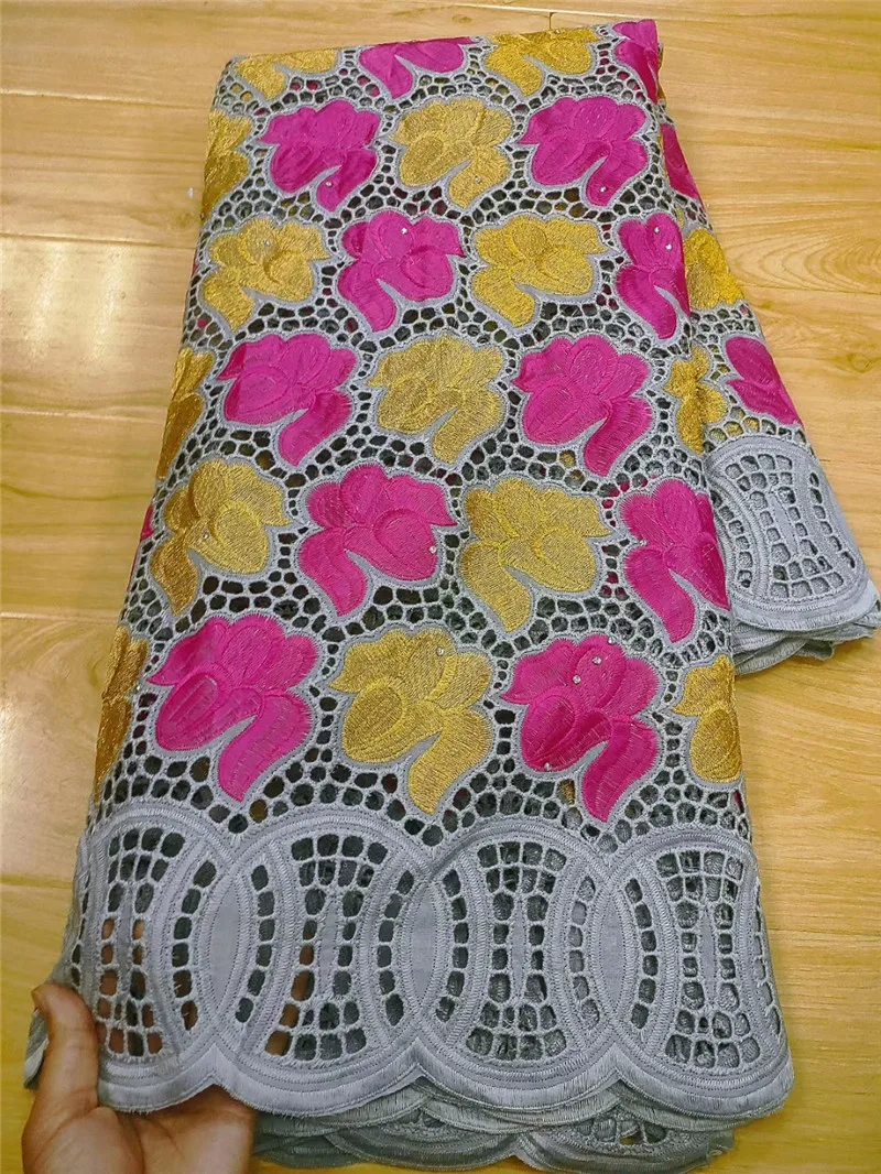 

eyelet Swiss Voile Lace African Lace Fabric 5+2Yards Handmade Embroiderey Dubai Laces For Wedding Dress KC8181