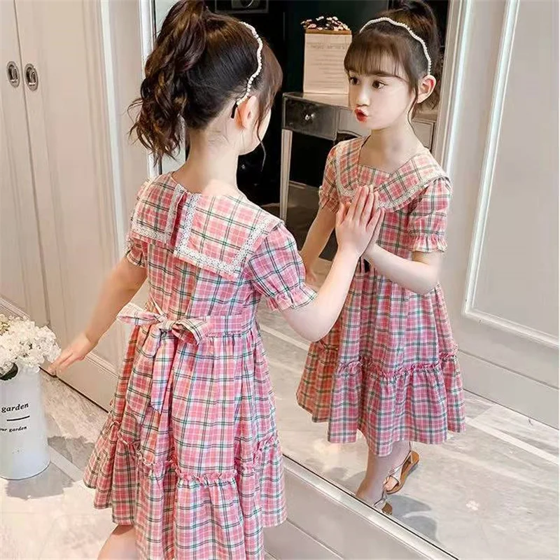 Новинка лета 2022 платье для девочек детские школьные платья в клетку костюмы