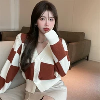 cardigan crop top loose vintage style casual apring fall 2021 women v neck knitted jumpers sweaters fashion female clothing