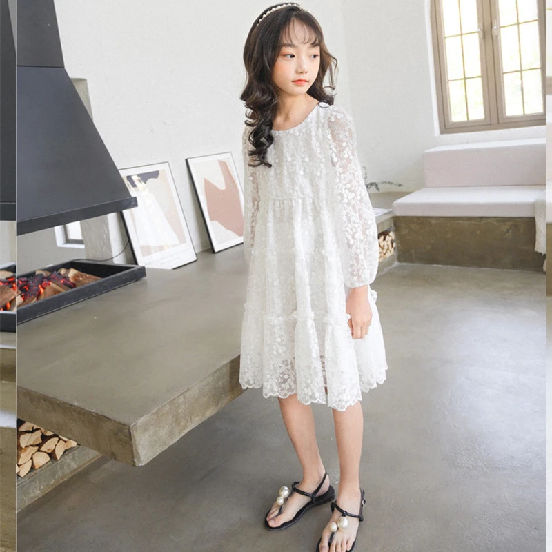 Teen Flower Girl Dresses For Kids Clothes Summer 2020 Spring White Beige Lace Floral Dress Girls 13 To 15 5 6 12 14 Years 8 | Детская