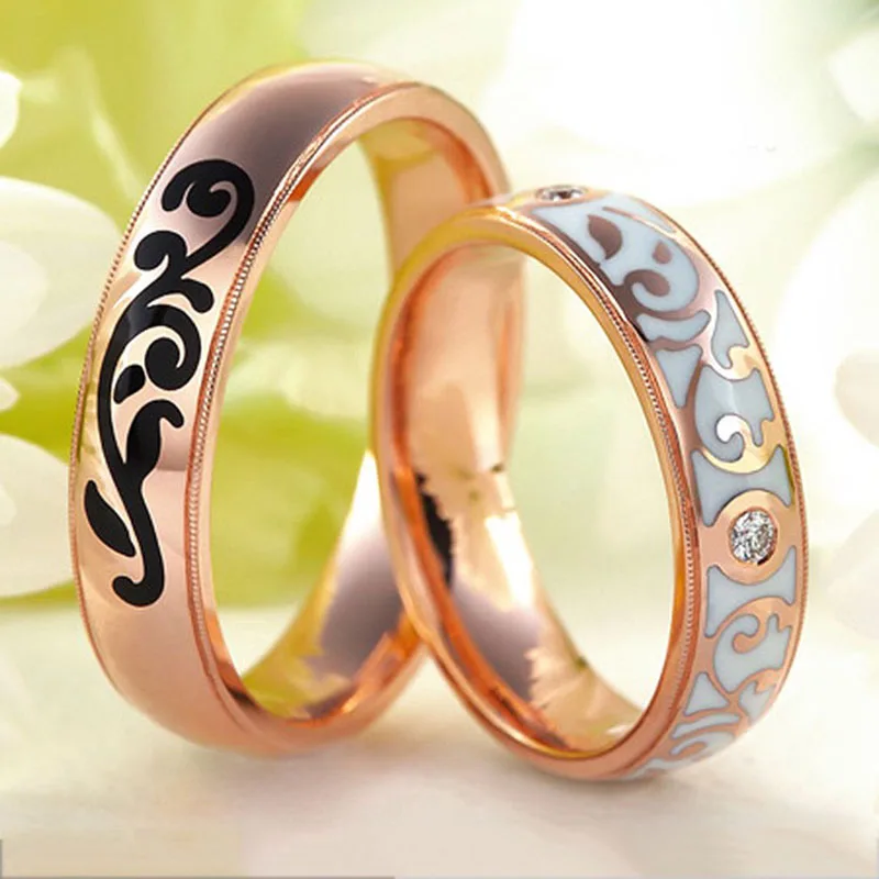 MENGYI Новая мода розовое золото кольца для женщин и мужчин Белой Черной Эмалью в