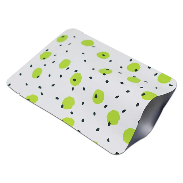 

100Pcs/lot Green Dots Open Top Pure Aluminum Foil Self Sealing Recyclable Storage Bags Beans Powder Heat Seal Pouches