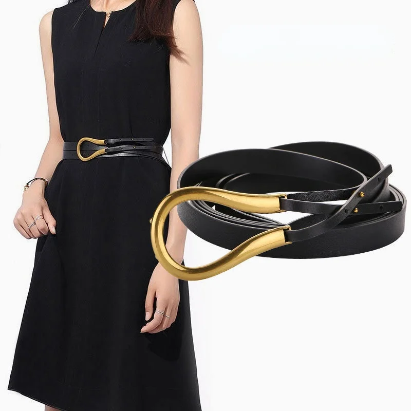 

Women's Luxury Belt Female Thin Horseshoe Buckle Genuine Leather Waist Strap Belts For Women Waistband Girdle Dress Decoration