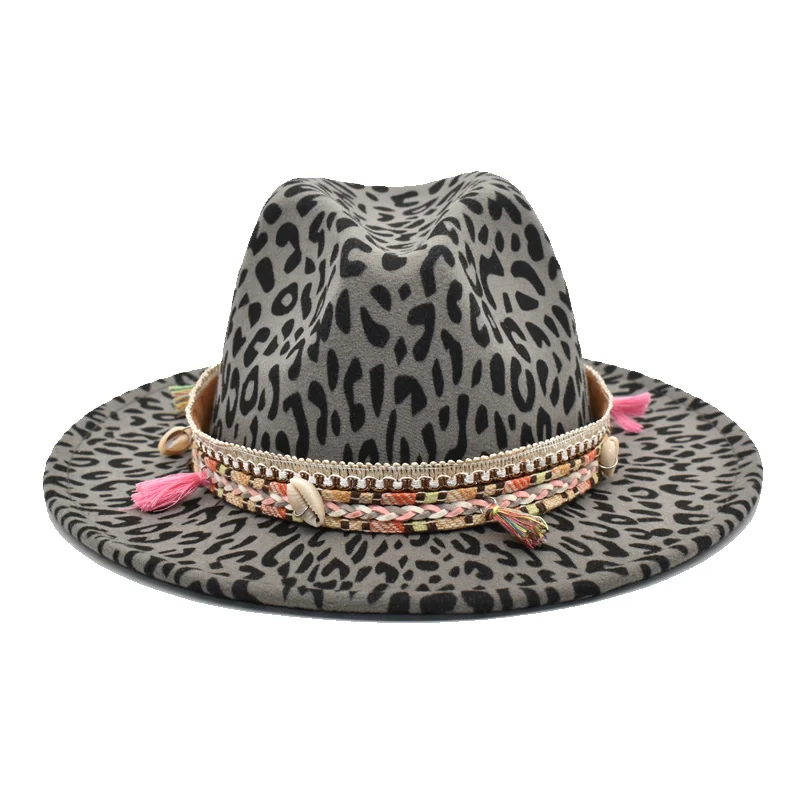 National Style Leopard Pattern Imitation Wool Hat Fedora Hat Men's Spring And Autumn Hat Jazz Hat Ladies  Travel  Hat F46