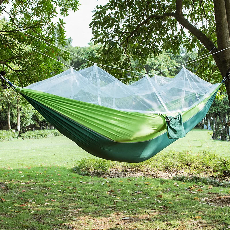 

1-2 Persoon Draagbare Outdoor Camping Hangmat Met Klamboe Hoge Sterkte Parachute Stof Opknoping Bed Jacht Slapen Swing