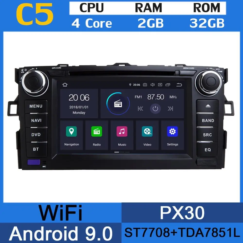 4Core 2G RAM 32G PX " Android 9,0 PX6 4G Оперативная память+ 64G Встроенная память Автомобильный мультимедийный DVD плеер для Toyota Auris 2006 2007 2008 2009 2010 2011 радио gps навигации - Цвет: 4Core 2G RAM 32G PX