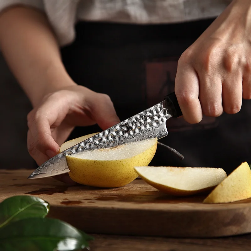 XINZUO 5&quot Utility Kitchen Knife High Carbon Damascus Stainless Steel Fruit Paring Slicing Ebony Wood+Buffalo Horn Handle | Дом и сад