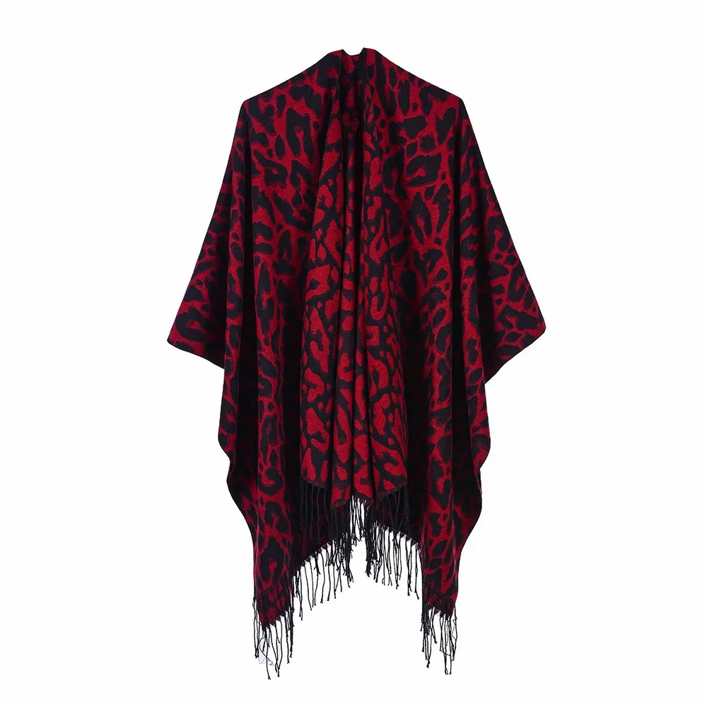 

Tassel Solid Leopard Long Warm Soft Ladies Poncho Winter Fall Windproof Cape New Fashion Ladies Scarves Shawls Best Gift