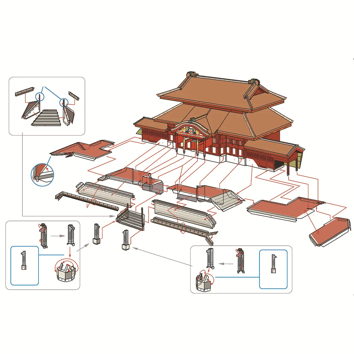 

54x30x22cm Japan Shuri Castle 3D Paper Model World Famous Architectural Model Paper Crafts Manual DIY Manual Work Building Model