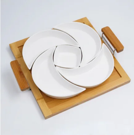 Without cover Ceramic snack plate platter wood plate friut tray dust-proof can put living room snack platter - Цвет: Without cover