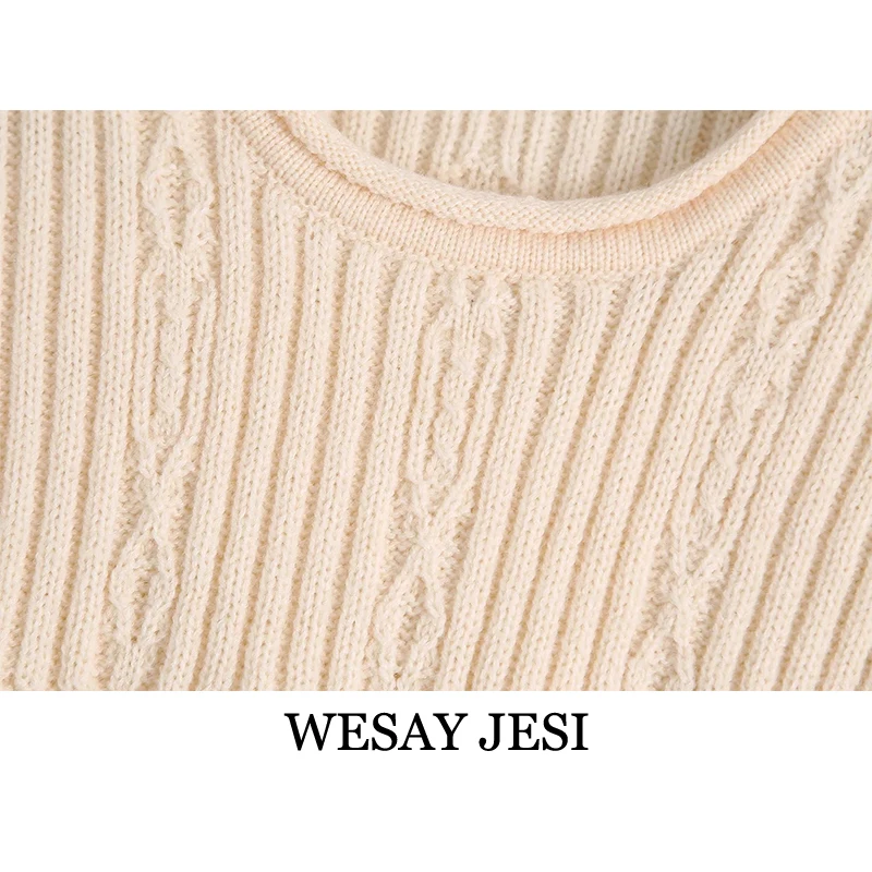 

WESAY JESI 2021 Spring New Fashion Pure Color Short Knitted Laminated Sleeve Vest Retro Temperament Sleeveless Vest Casual Top