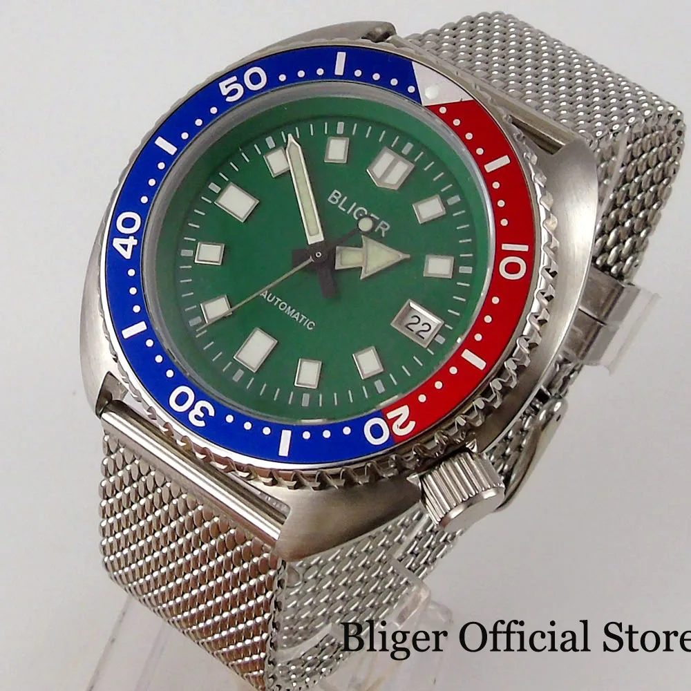 

Мужские автоматические часы BLIGER, зеленые часы 45 мм, 24 Драгоценности NH35A, Мужские t-образные вращающиеся часы с тальным браслетом, отображение...