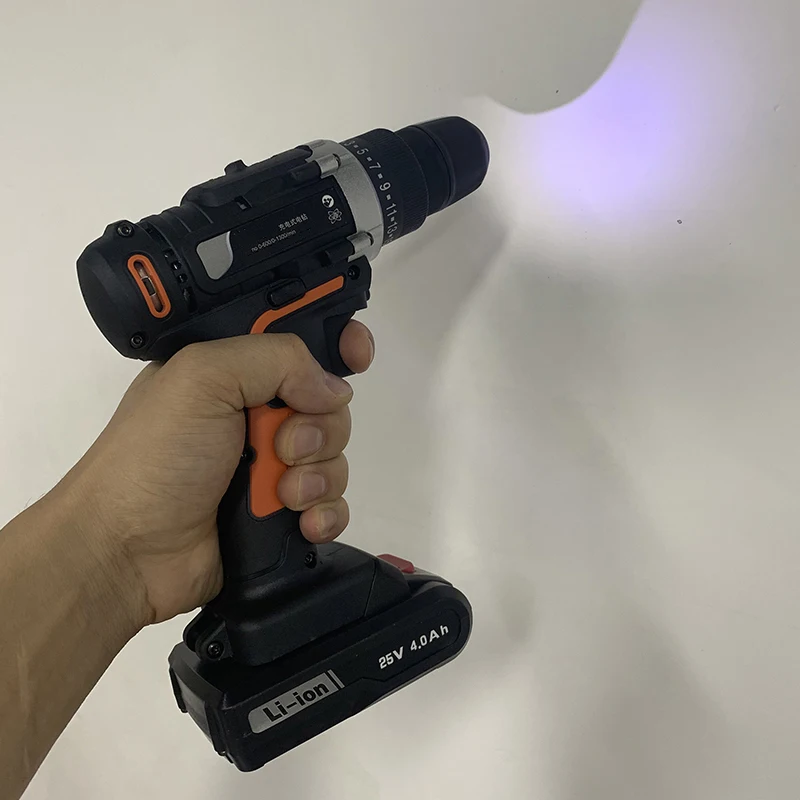 

25V Electric Drill High Power Electric Screwdriver Cordless Impact Drills Driver DC Motor 2x4.0Ah Lithium Battery Household